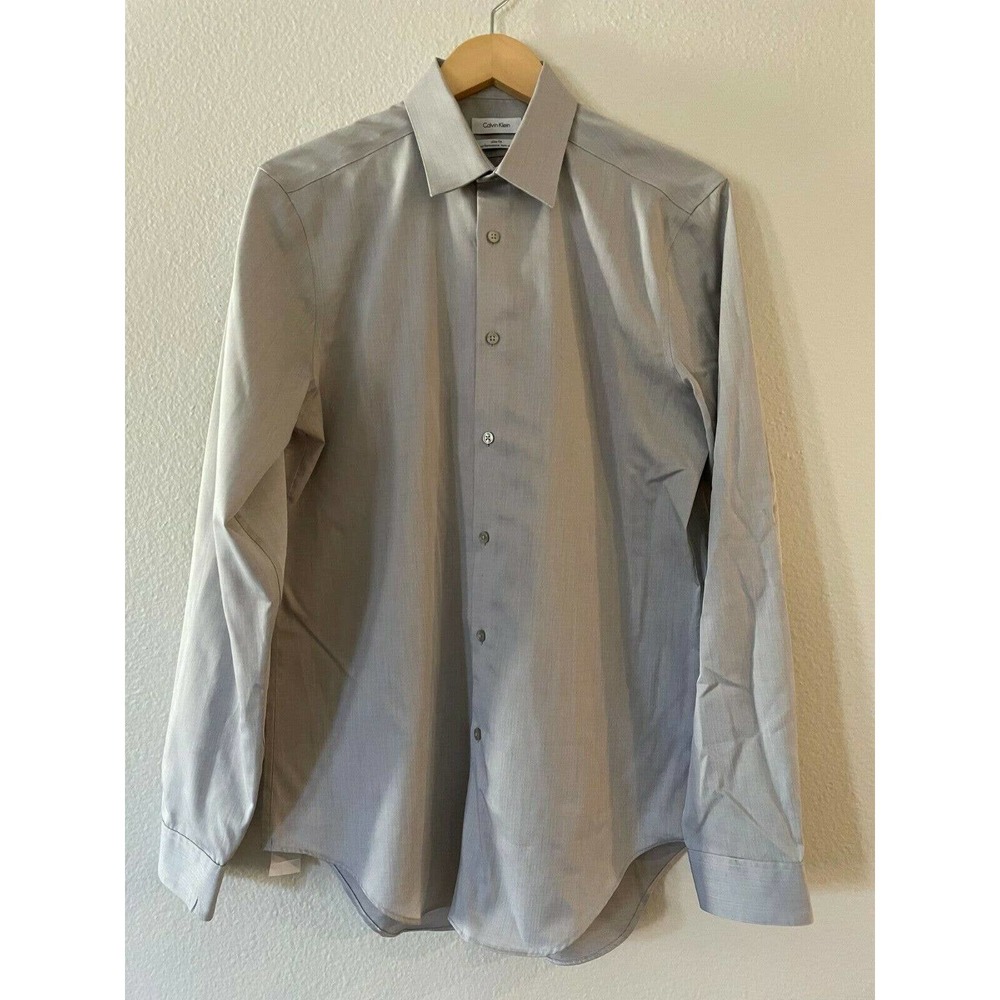 Calvin Klein Size 151/2 Gray Mens Slim Fit Long Sleeve Button Down Shirt